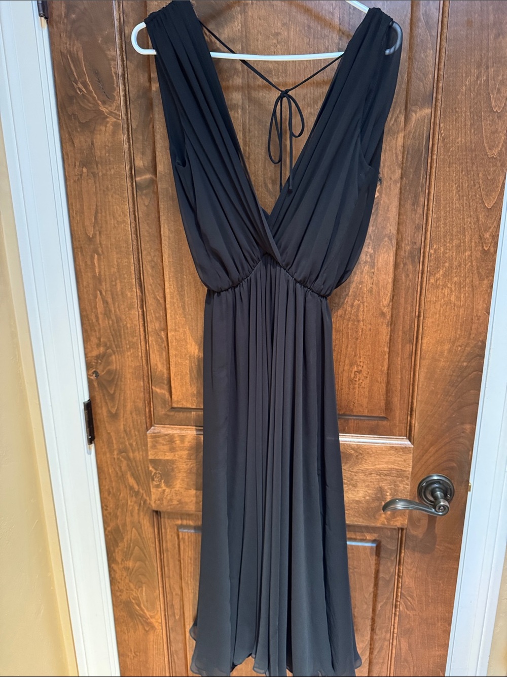 Vintage Wayne Clark 1980’s Chiffon Sleeveless Plunging Black Dress - Size 4